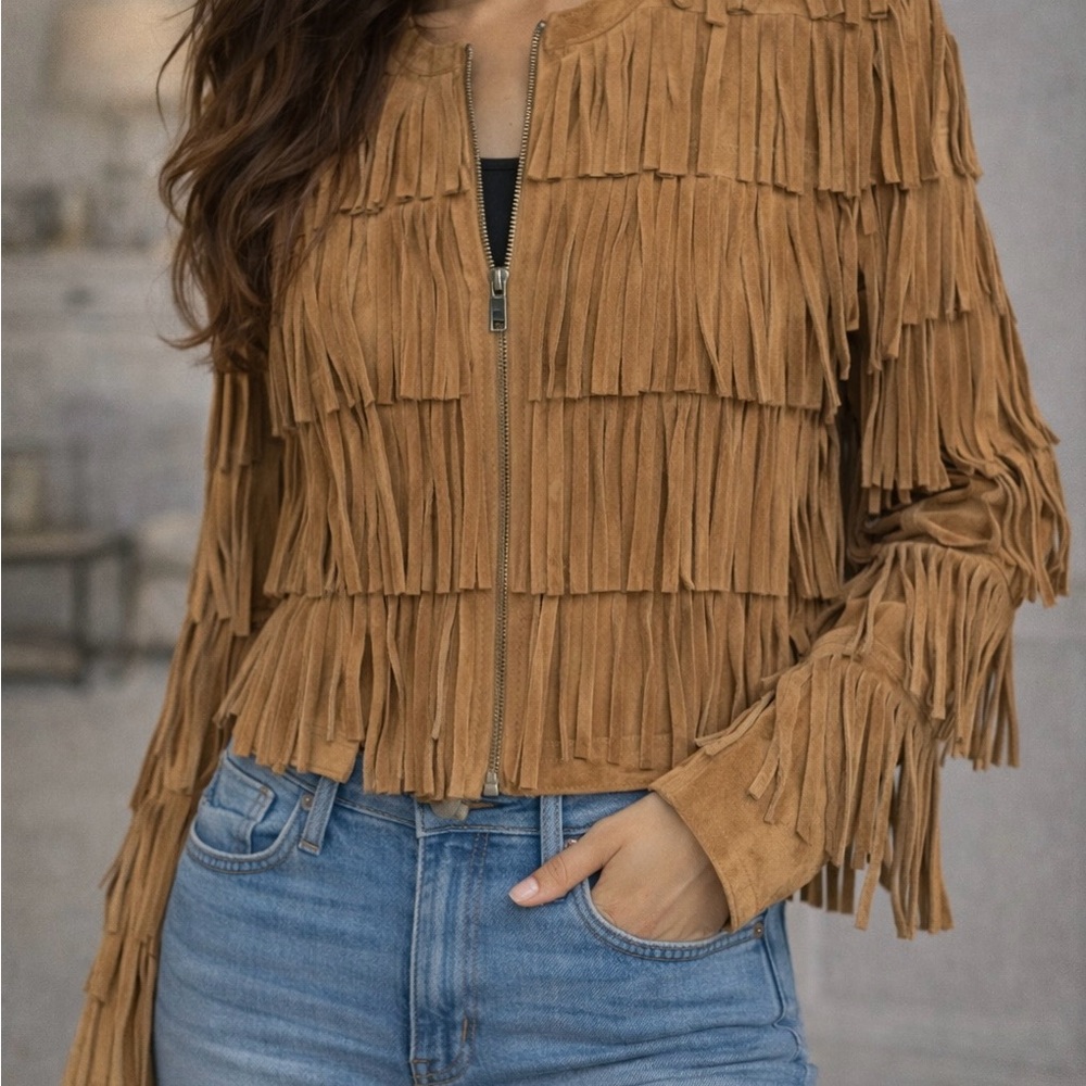 Women's Tan Fringe Jacket